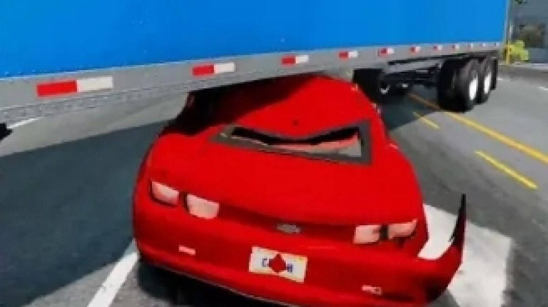 Which Car survives under the Semi Truck Trailer?